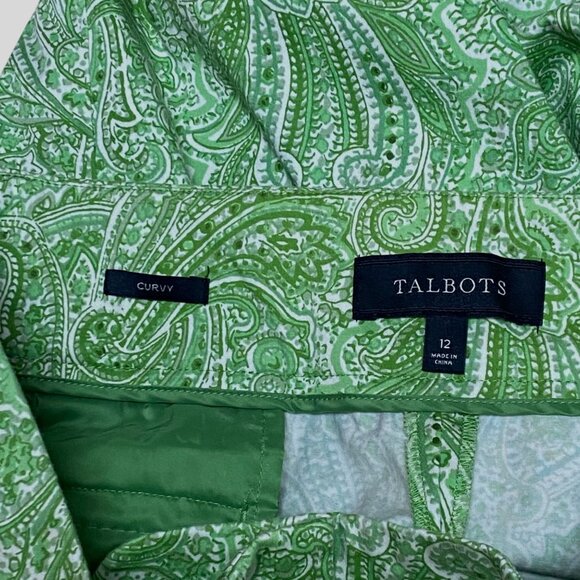 Talbots Womens Green Paisley Curvy Capri Pants Cotton‎ Blend Size 12 - Picture 5 of 5